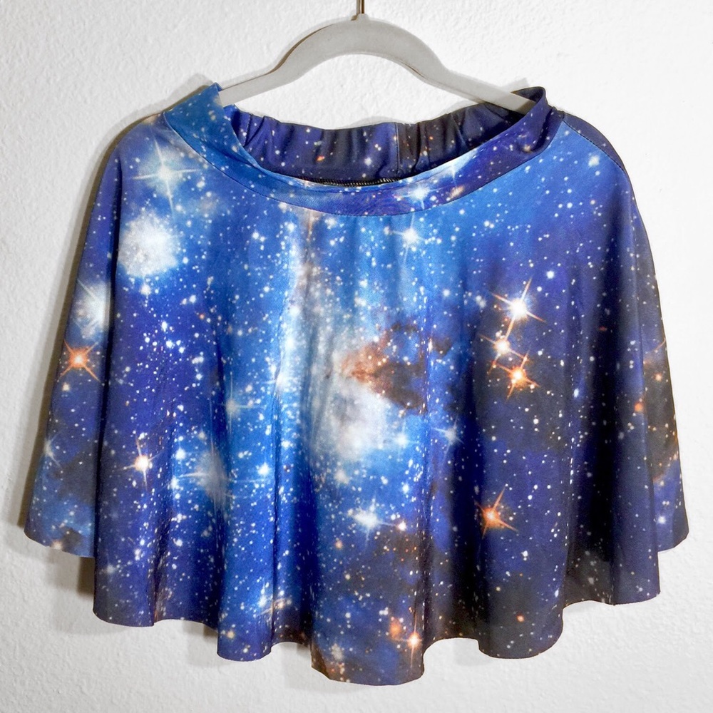 harajuku star blue galaxy high waist skater skirt
